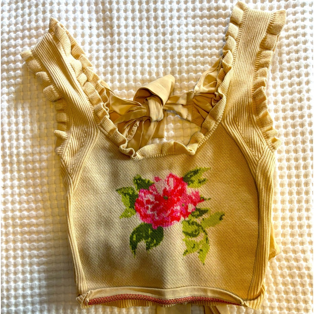 Anthropologie Crop Tank w/ Ribbon Detail XS